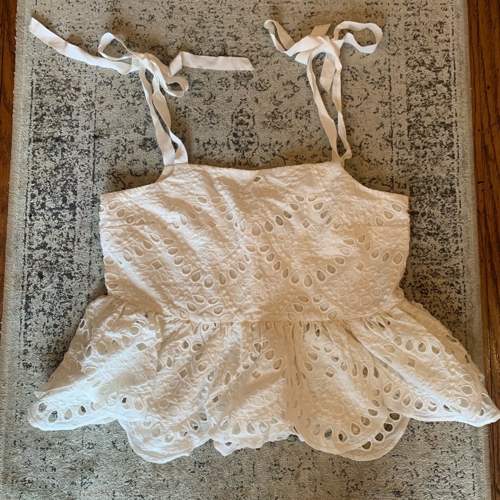 J. Crew White Eyelet Tie-Shoulder Peplum Camisole